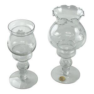 Vintage Princess House Heritage Crystal Etched Floral Hurricane Candle Holders